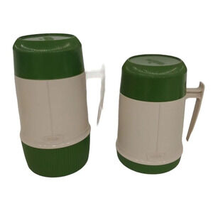 Vintage Set of  2 Thermoses, Green/Cream 10oz/15oz